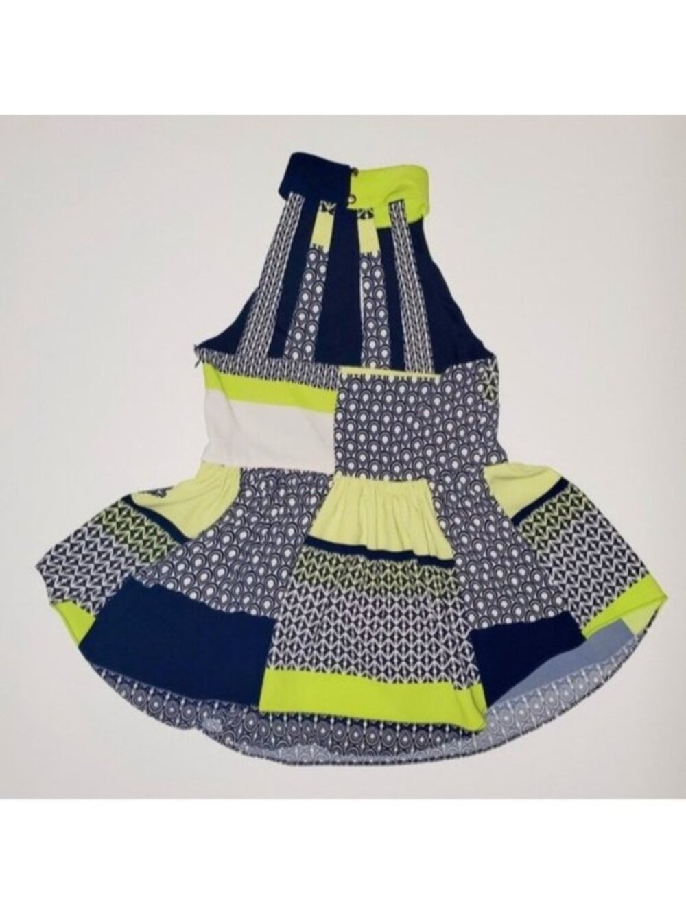 Babydoll Tank Mix Print Panels Boho Flare Halter Funky Strap Back - Picture 4 of 10